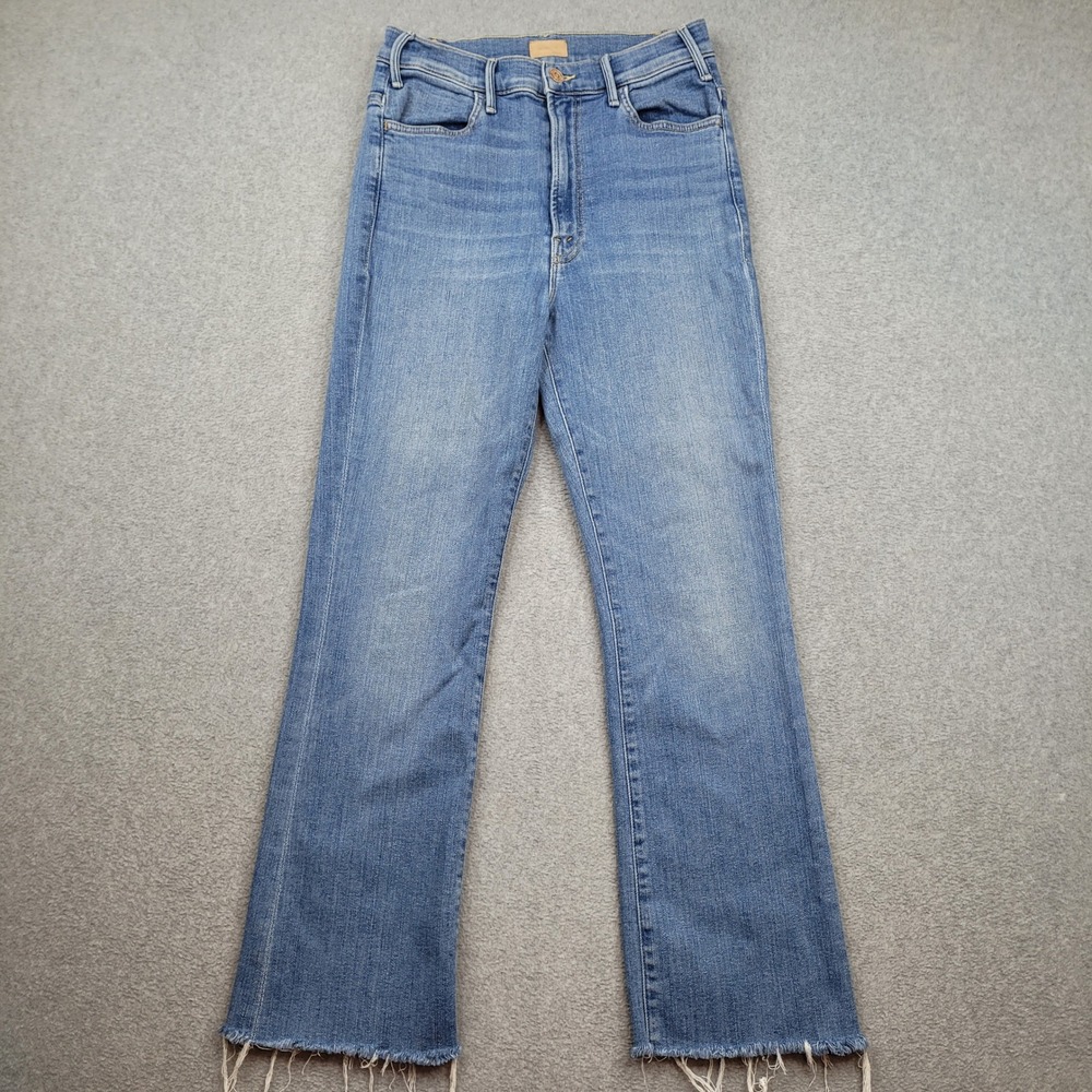 Mother The Hustler Ankle Jeans Womens 28x27 Blue Frayed Hem High Rise Flare